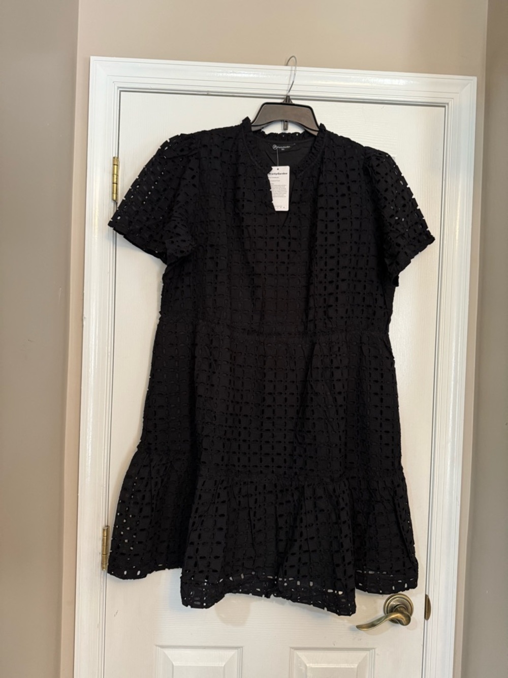 NWT Black Eyelet Short Sleeve Tiered Dress - Women